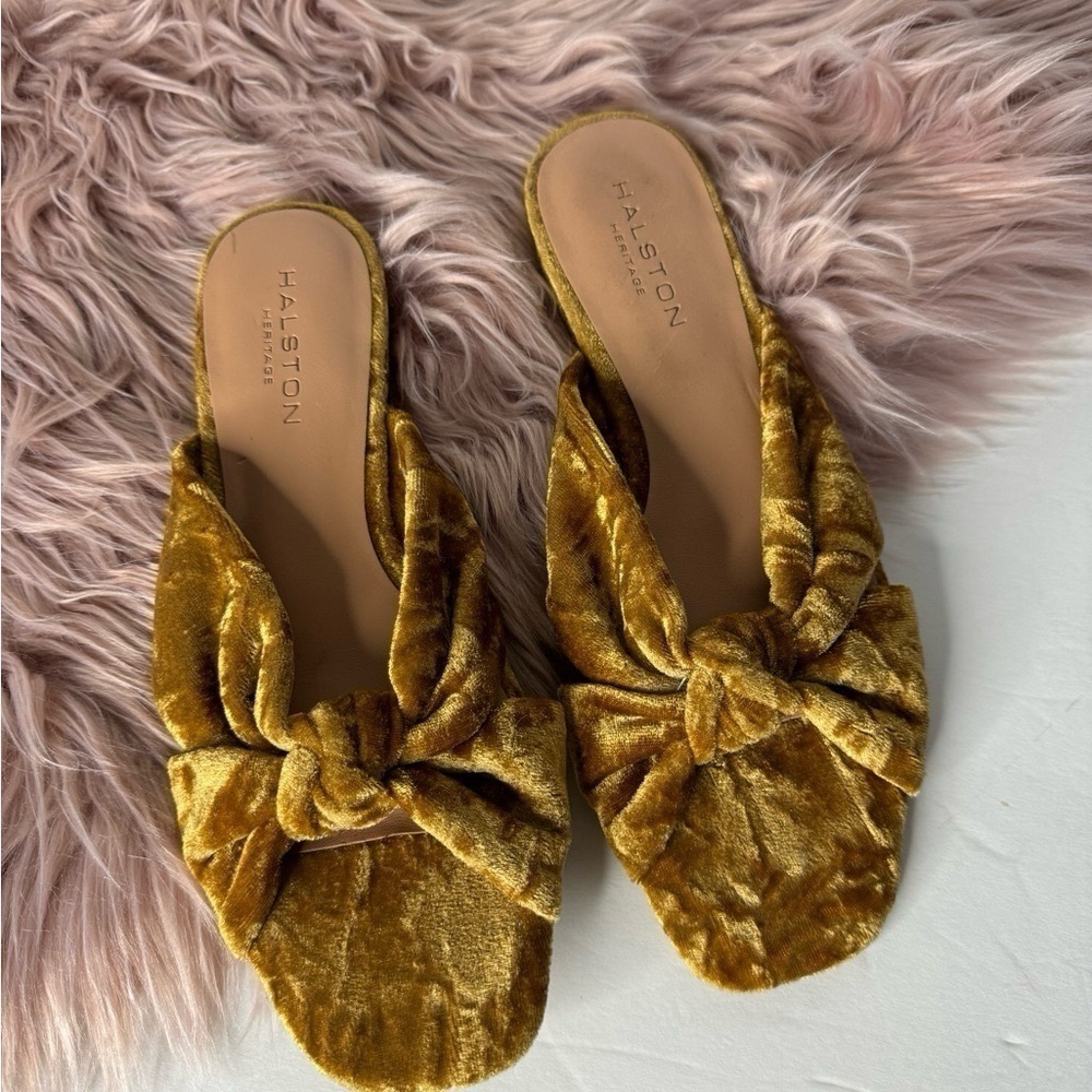 Halston Heritage Gold Velvet Sandals